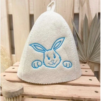 Шапка банная детская классическая с вышивкой "Заяц", цвет белый, (без упаковки)