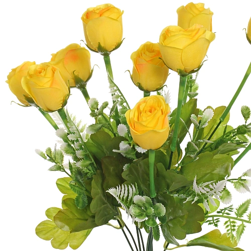 Искусственные цветы Розовый букет 42см 10 цветков желтые_4