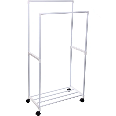 Вешалка гардеробная напольная на колёсах с блокировкой двойная "ПЕРФЕКТХАУС", цвет белый, нагрузка до 15 кг, 57.5*30*115см