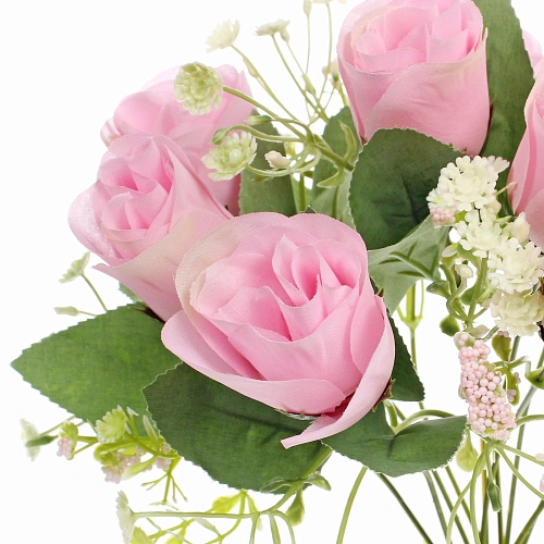 Искусственные цветы Букет роз 32см 10 цветков розовые_5