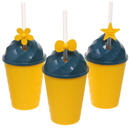 Стакан пластиковый 440мл "Мороженое" с трубочкой, цвета микс