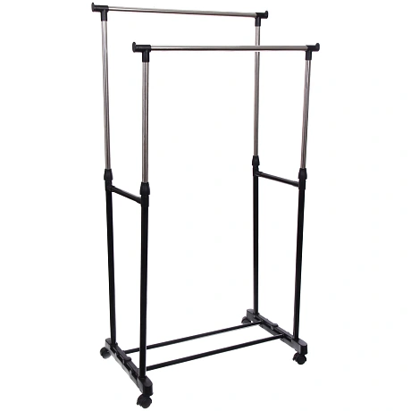 Вешалка гардеробная телескопическая напольная на колёсах двойная "ПЕРФЕКТХАУС", цвет черный, нагрузка до 25кг, 75*42*150см
