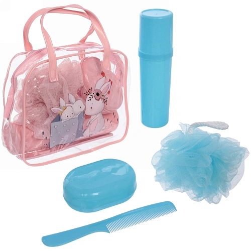 Набор банный дорожный 4шт "Bon voyage - Nice family", (мочалка, футляр 2шт, расческа), микс 3 цвета, 20*16*7 см