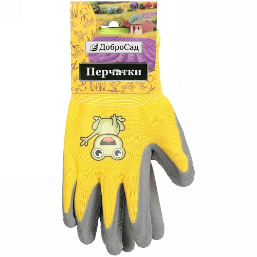 Перчатки нейлоновые детские Little gardener-Лягушонок с полиуретановым покрытием полуоблитые, желтые S р-р ДоброСад_7