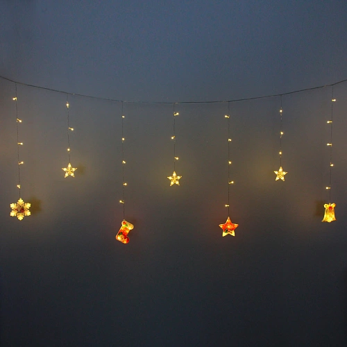 Гирлянда для дома БАХРОМА Рождество ш2,5м в0,450,65м 95ламп LED, прозрачнпров, 8 режимов, IP-20, Теплый белый (возможность соединения)_3