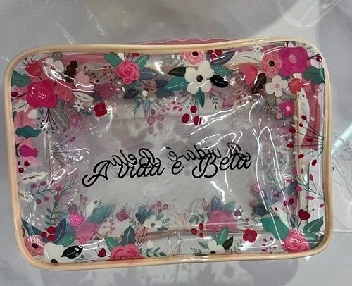 Косметичка "KOMFORT", цветы, прозрачная, 20*14*6см