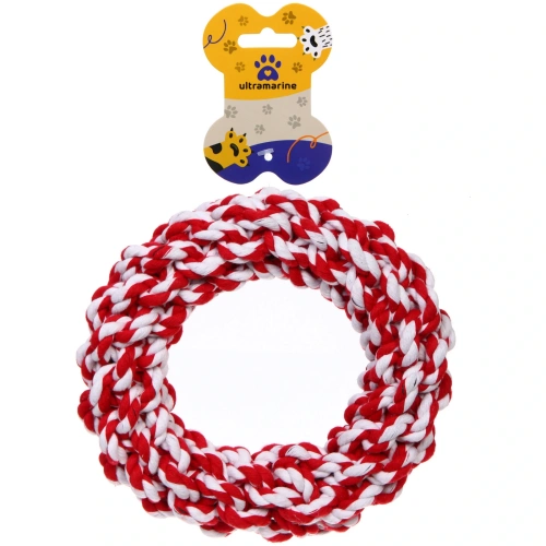 Игрушка-канат кольцо для всех пород собак "Счастливый хвост!", цвет красный/белый, d-16,5см 4,1см /230гр