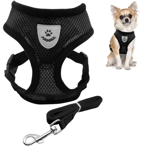 Шлейка с поводком 118см "Sweet puppy" размер M, цвет черный