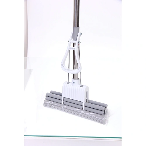 Швабра  с губкой ПВА металлическая ручка 90-110 см(отжим двойной ролик, насадка 27см)_4