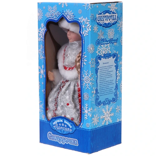 Снегурочка музыкальная Красный бархат 30 см (серебряная шубка)_6