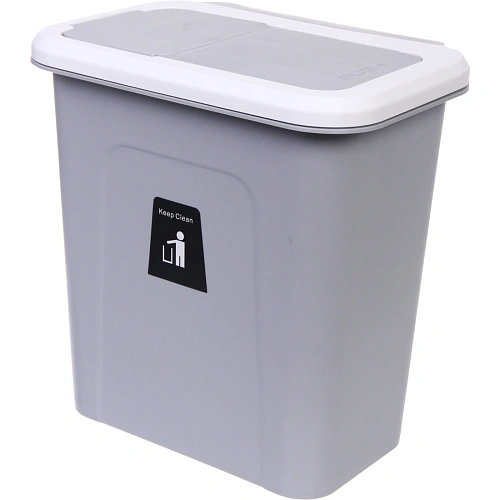 Корзина для мусора подвесная 27х19х28 серая с крышкой_4