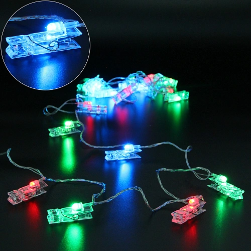 Гирлянда для дома   4,0 м 20 ламп LED с насадками ПРИЩЕПКА, прозрач.провод, IP-20, Мультицвет