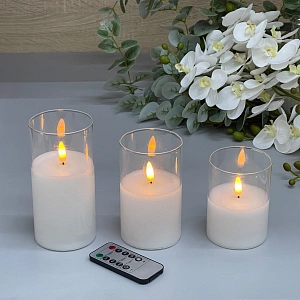 Сувенир с подсветкой "Свеча - Тайна" 7,7*10/12,5/15 см (набор 3 шт) с пультом д/у