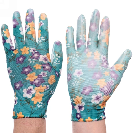 Перчатки нейлоновые "Фантазия-Флора" с ПВХ покрытием полуоблитые 8 р-р набор 5 пар