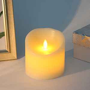 Сувенир с подсветкой "Свеча восковая - Пламя" 10*10 см - облита воском (работает от батареек 3 ААА)