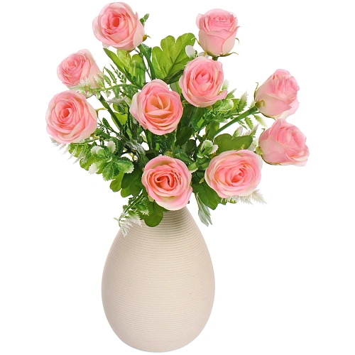 Искусственные цветы Розовый букет 42см 10 цветков розовые_5