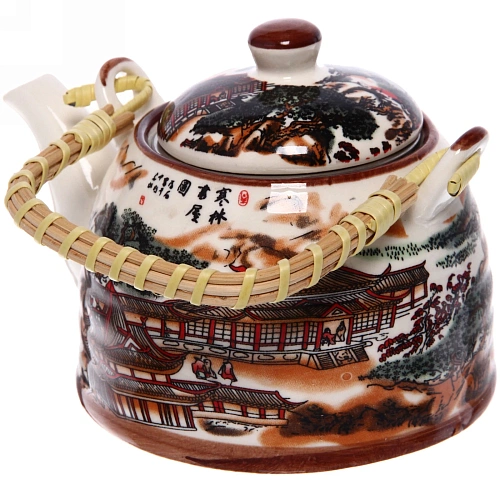 Чайник заварочный керамический 400мл с ситом Китайская деревня_5