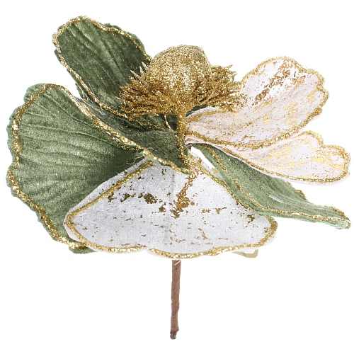 Украшение новогоднее Пуансеттия - Нежность 15 см, ИзумрудЗолото_3