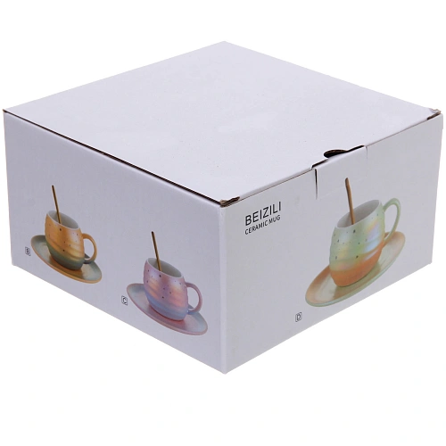 Чайная пара Маленький космос (кружка 240мл, блюдце, ложка) оранжевый_7