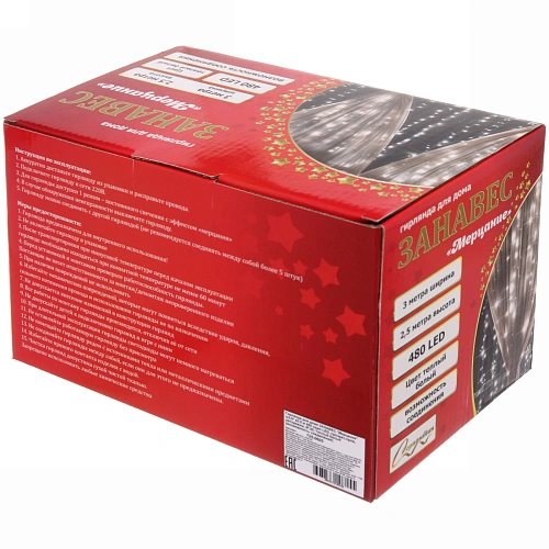 Гирлянда для дома ЗАНАВЕС Мерцание ш3,0 в2,5 м 480 ламп LED, прозрачпров, авторежим, IP-20, Теплый белый (возможность соединения)_9