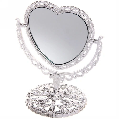Зеркало настольное в пластиковой оправе "Версаль - Сердце", цвет серебро, двухстороннее,17см