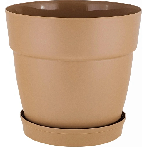 Горшок для цветов пластиковый 4л d-20см "Villa de Fiori" с фиксируемым поддоном, молочный шоколад