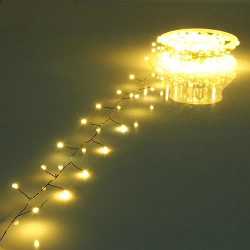 Гирлянда для дома НИТЬ Мишура-Капля 20 м 500 ламп LED, зеленый провод, постсвечение, IP-20, 220v,  Теплый белый_2