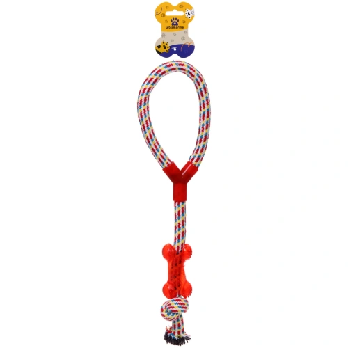 Игрушка - канат для собак средних и крупных пород "НЕСКУЧАЙКА-косточка", цвет красный (лейбл)