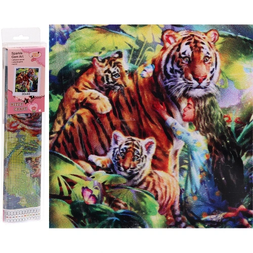Алмазная мозаика в рулоне 30*40см полная выкладка "DIAMOND", Семейка тигров