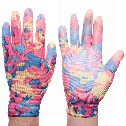 Перчатки нейлоновые "Фантазия-Хаки гламур" с ПВХ покрытием полуоблитые 8 р-р набор 5 пар