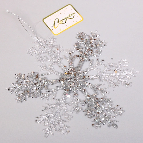 Подвеска новогодняя Мерцающая снежинка 21 см, Белый_4