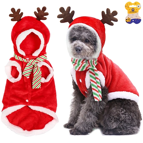 Кофта плюшевая с капюшоном для собак мелких пород  "Олень Рудольф", размер XL (50*40см)