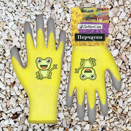 Перчатки нейлоновые детские Little gardener-Лягушонок с полиуретановым покрытием полуоблитые, желтые S р-р ДоброСад_5