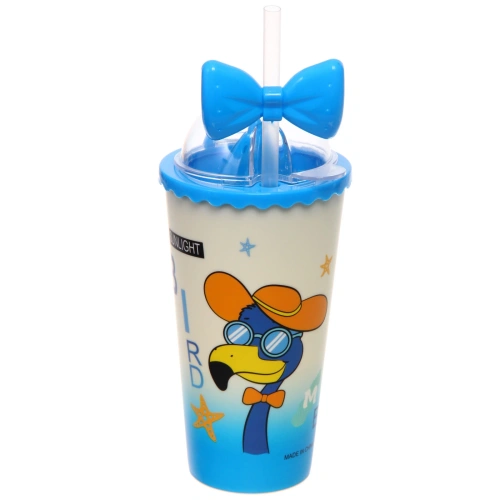 Стакан пластиковый 600мл "Праздник" с трубочкой, цвета микс