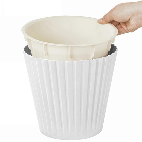 Горшок для цветов пластиковый 5,8л d-23см Sand c дренажной вставкой, белый_2