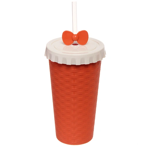 Стакан пластиковый 520мл Плетёнка с трубочкой, цвета микс_4