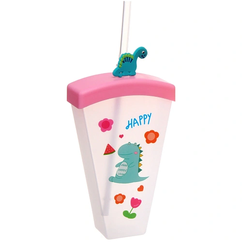 Стакан пластиковый 400мл Свежесть лета с трубочкой, цвета микс_3