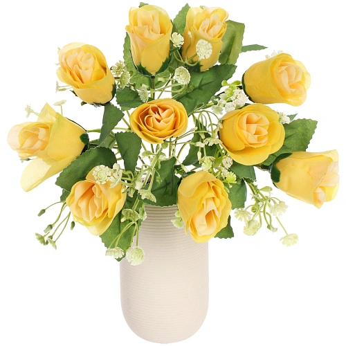 Искусственные цветы Букет роз 32см 10 цветков желтые_6