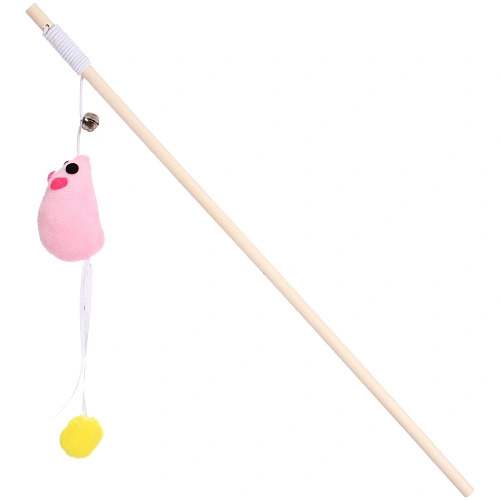 Игрушка - дразнилка на палочке ЦапЦап, мышка с колокольчиком, цвет розовый, 40см ( пакет с подвесом)_3