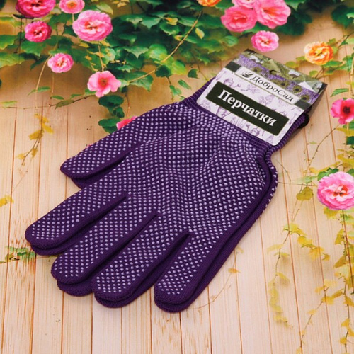Перчатки нейлоновые с ПВХ покрытием 8 размер фиолетовые ДоброСад_6