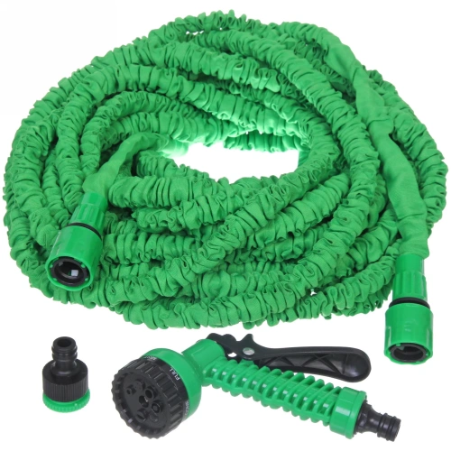 Шланг растягивающийся "Чудо" до 40м в наборе с пистолетом и коннекторами, цвет зеленый 