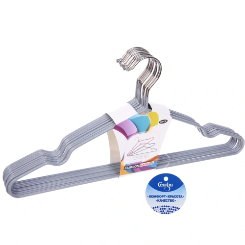 Плечики металлические нескользящие с полимерным покрытием 10шт "ТАРТИТАН", цвет серый, 40см (Селфи)