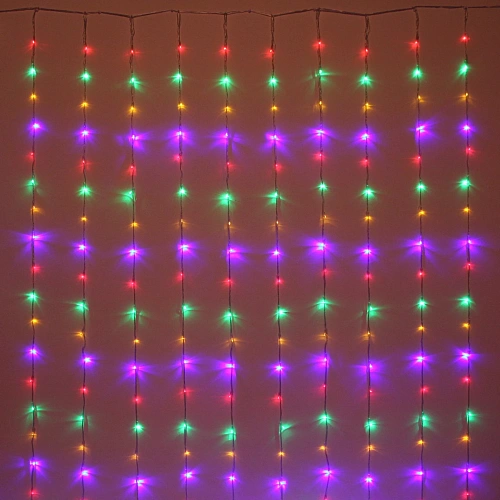 Гирлянда для дома ЗАНАВЕС "Водопад" ш1,5* в2,5 м 240 ламп LED, прозрач.пров, 8 реж, IP-20, Мультицвет (возможность соединения)