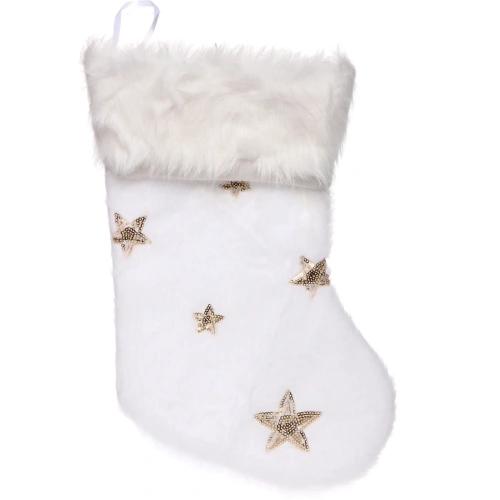 Носок новогодний  "Золотые звездочки" 22х35 см, Белый/золото