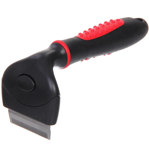 Расческа - фурминатор с кнопкой самоочистки для животных ПРОФФ - МОЙ БРО, прорезиненная ручка, цвет серыйчерный, 614,5см _4