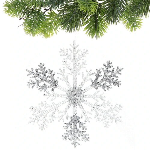 Подвеска новогодняя Мерцающая снежинка 32 см, Белый_7