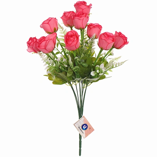 Искусственные цветы Розовый букет 42см 10 цветков темно-розовые_3