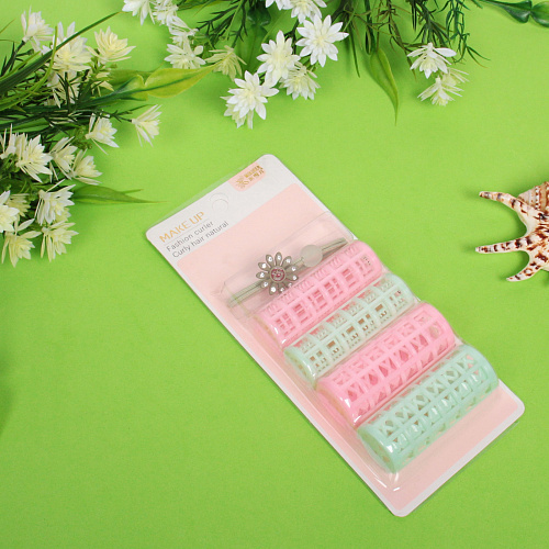 Бигуди в наборе 4шт с резинкой для волос Beauty Room, цвет розовый и мятный, 7см_3