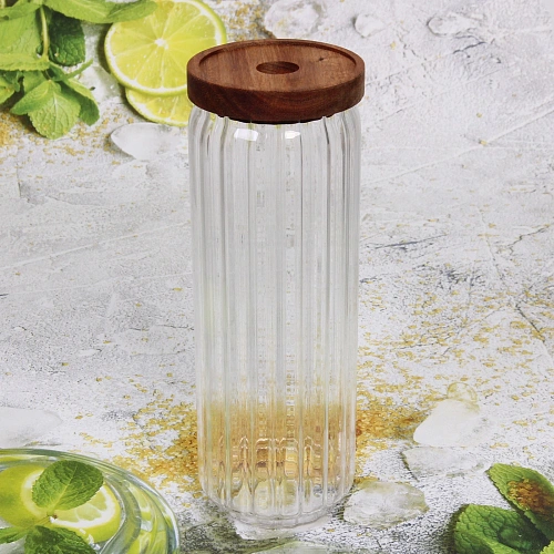 Банка для продуктов стеклянная 1300мл Bella cucina с крышкой из акации 925см_5