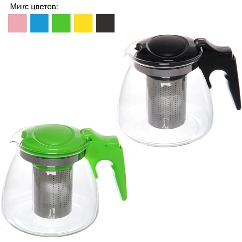 Чайник заварочный стеклянный 900мл "Ассорти", микс цветов